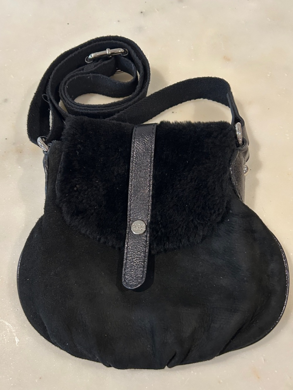 UGG Black Suede & Shearling Crossbody Bag